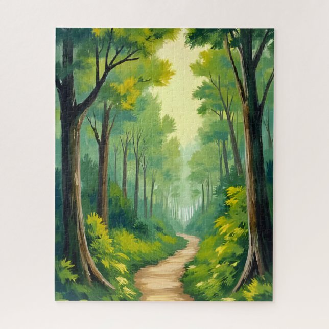 Quebra-cabeça Caminho da Floresta Verde | Aquarela da Natureza E (Vertical)