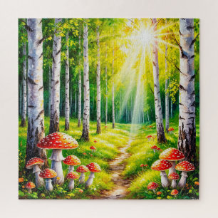 Quebra-cabeça Caminho Sereno da Floresta Com Bétulas Iluminadas
