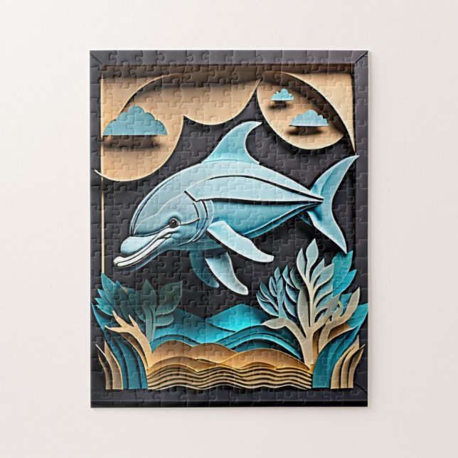 Quebra-cabeça Camiseta Design de golfinhos de papel 3D (Vertical)