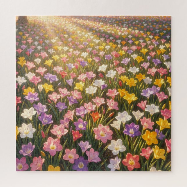 Quebra-cabeça Campo de Flores de Lírio Arco-íris Vibrante (Vertical)