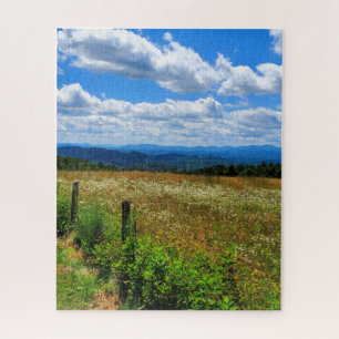 Quebra-cabeça Campo de flores e montanhas