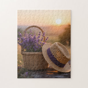Quebra-cabeça Campo de lavanda no Sunset - Paisagem Roxo Serene