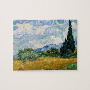 Quebra-cabeça Campo de Trigo com Ciprestes de Van Gogh