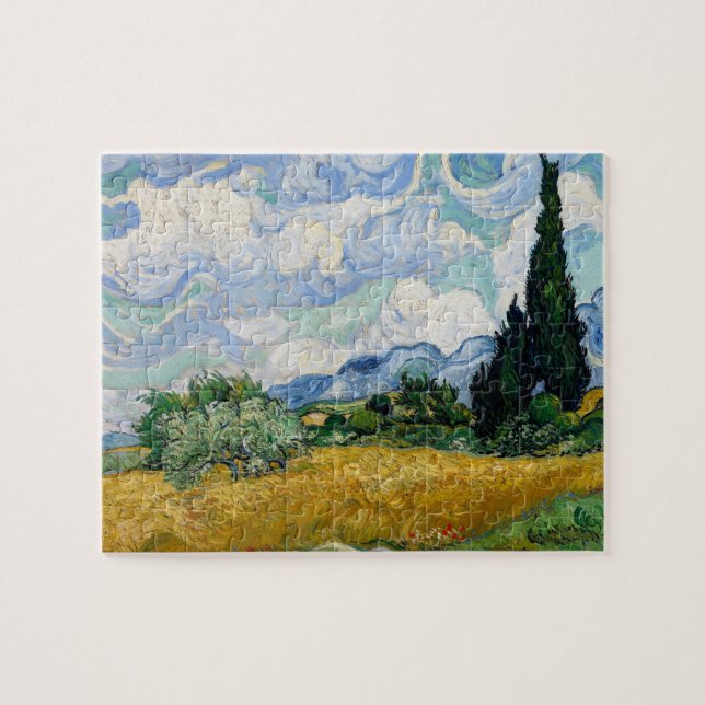 Quebra-cabeça Campo de Trigo com Ciprestes de Van Gogh (Horizontal)
