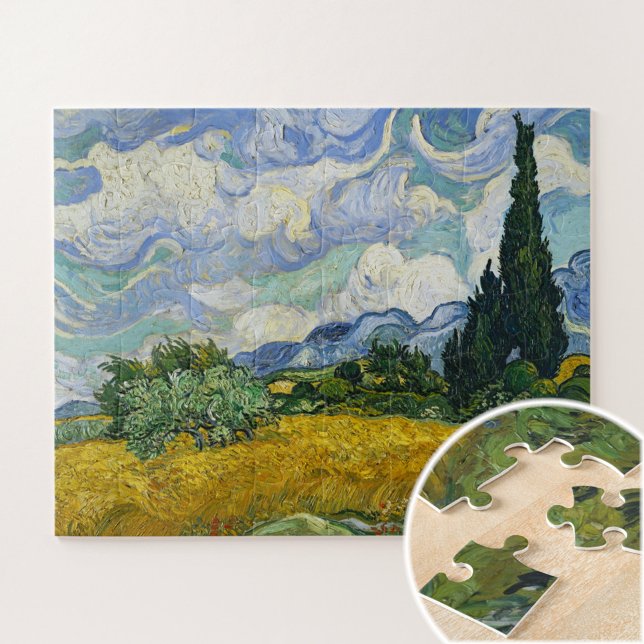 Quebra-cabeça Campo de trigo com ciprestes, Vincent van Gogh (Criador carregado)