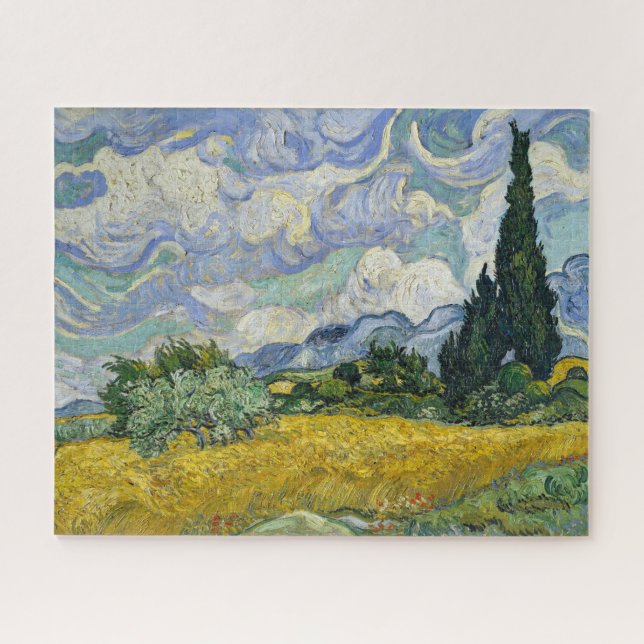 Quebra-cabeça Campo de trigo com CyPrensas Vincent Van Gogh 1889 (Horizontal)