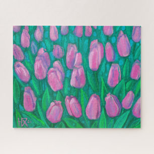 Quebra-cabeça Campo de Tulipas Rosa, Flores de Mola Pintura Flor