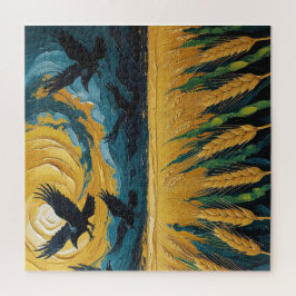 Quebra-cabeça Campo trigal dorado con cuervos