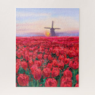 Quebra-cabeça Campo Tulips - Paisagem - Primavera nos Países Bai