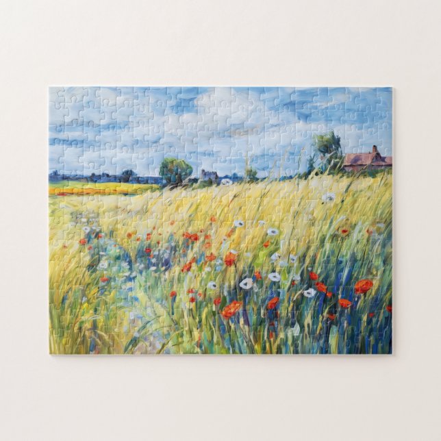 Quebra-cabeça Campos de flor selvagem pelo rio Havel (Horizontal)