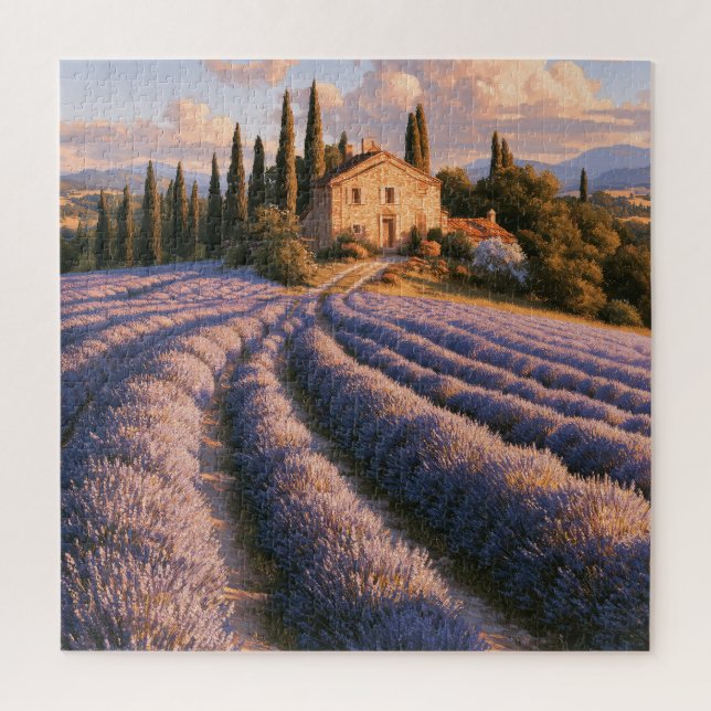 Quebra-cabeça Campos de Lavanda da Provença e Vila Rural (Vertical)