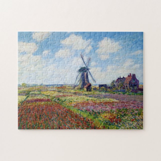 Quebra-cabeça Campos de Tulip com o Monet de Rijnsburg Windmill (Horizontal)
