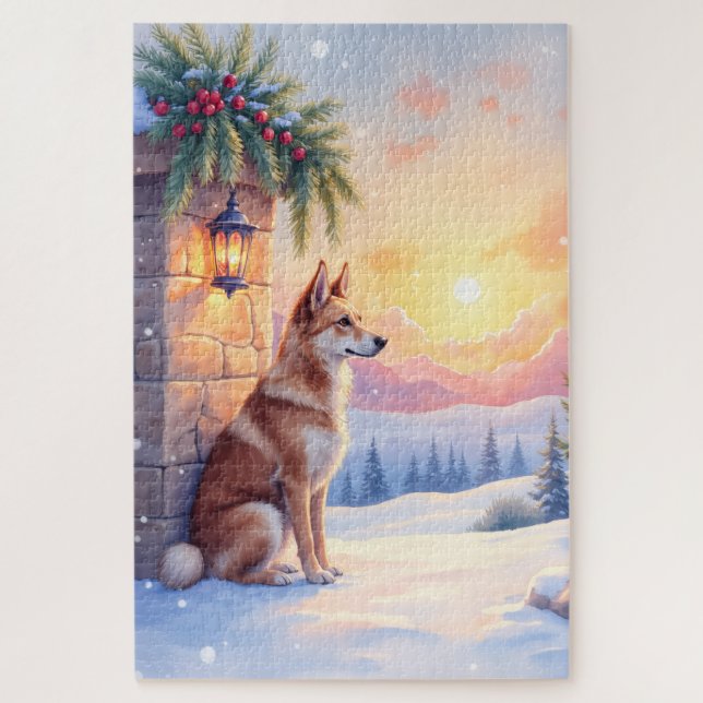 Quebra-cabeça Canaan Dog Desert Stone Winter Christmas Art (Vertical)