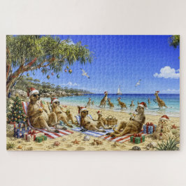 Quebra-cabeça Canguru de Natal na Praia Piquenique Feliz Natal