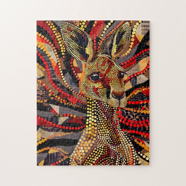 Quebra-cabeça Canguru Vermelho em Estilo de Arte Pontilhista Abo (Vertical)