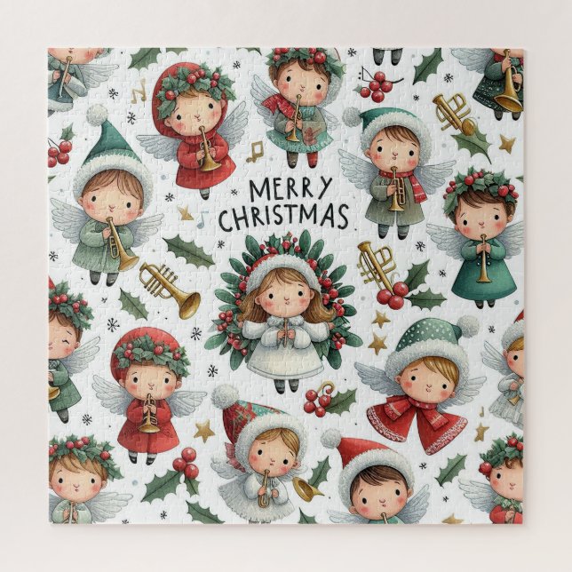 Quebra-cabeça Cantores de Natal Angelicais com guirlandas de vis (Vertical)