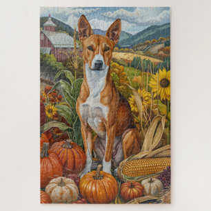 Quebra-cabeça Cão Basenji Ação de Graças Feriado da Colheita de