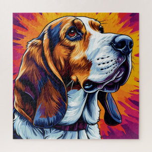 Quebra-cabeça Cão Basset Hound com Fundo Colorido