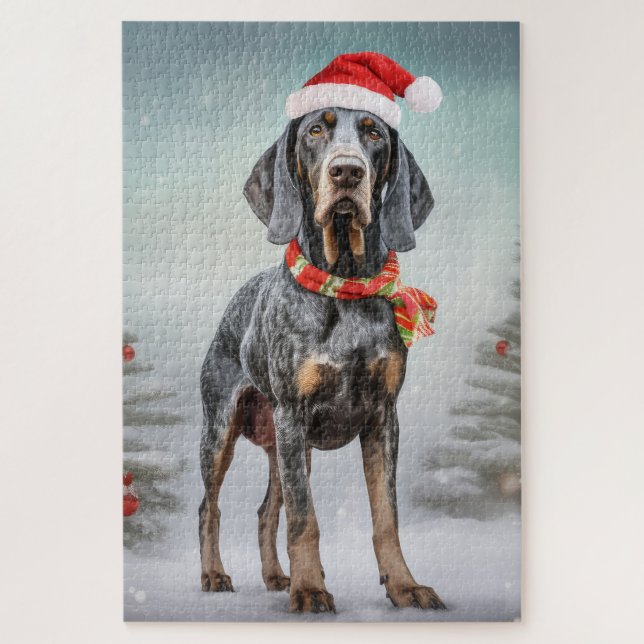 Quebra-cabeça Cão Bluetick Coonhound na neve de Natal  (Vertical)