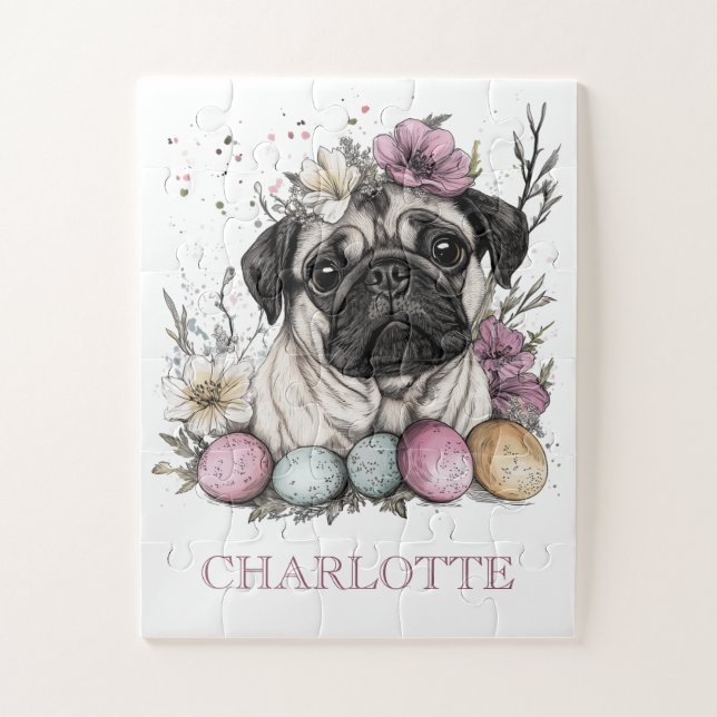 Quebra-cabeça cão bonitinho páscoa (Vertical)