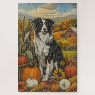 Quebra-cabeça Cão Border Collie Colheita de Outono Dia de Ação d