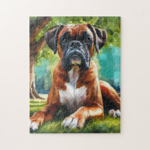 Quebra-cabeça Cão Boxer no Parque – Arte em Estilo Aquarela