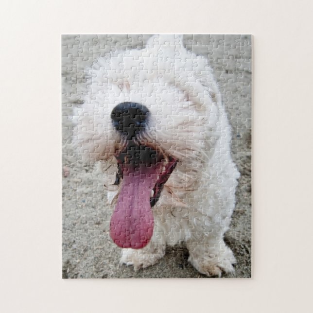 Quebra-cabeça Cão branco do filhote de cachorro feliz, malteese, (Vertical)