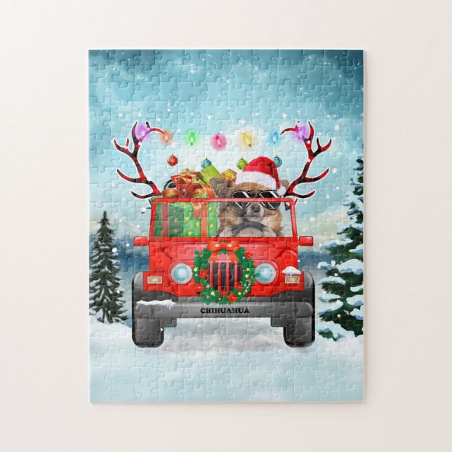 Quebra-cabeça Cão Chihuahua com presentes de Natal (Vertical)