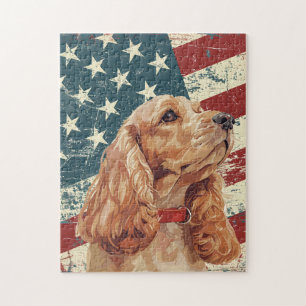 Quebra-cabeça Cão Cocker Spaniel da Bandeira Americana Grunge