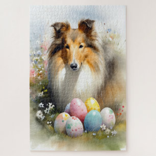 Quebra-cabeça Cão Collie Áspero com Férias de Ovos de Páscoa