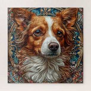 Quebra-cabeça Cão Com Fundo Decorativo Ornamentado