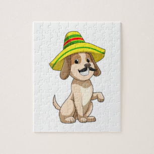 Quebra-cabeça Cão como mexicano com chapéu de palha