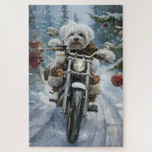 Quebra-cabeça Cão Coton De Tulear Andando de Motocicleta Natal