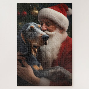 Quebra-cabeça Cão de Caça com Marcações Azuis com Papai Noel Nat
