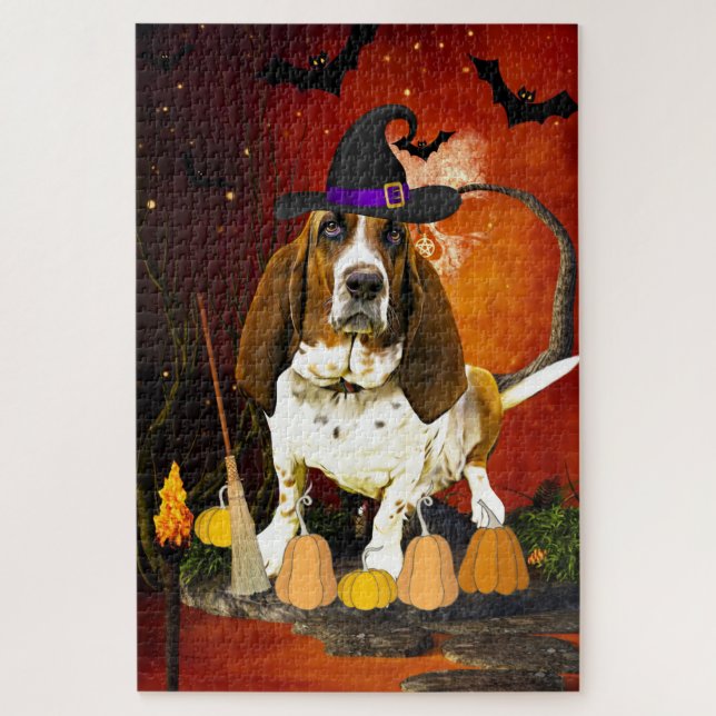 Quebra-cabeça Cão de Caça do Basset Halloween (Vertical)