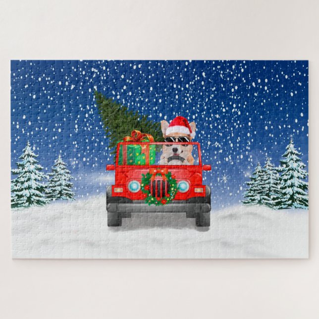 Quebra-cabeça Cão de Corgi com presentes de Natal (Horizontal)