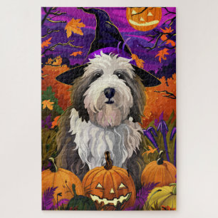 Quebra-cabeça Cão de Ovelha do Inglês Antigo Halloween Bruxa Abó