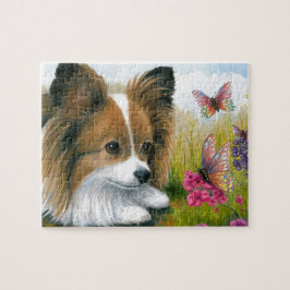Quebra-cabeça Cão de Papillon do cão 123 com borboletas