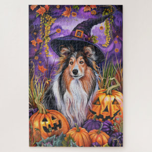 Quebra-cabeça Cão de Pastoreio de Shetland Assustador Halloween