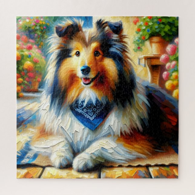 Quebra-cabeça Cão de Pastoreio Shetland em Cena de Jardim de Cam (Vertical)