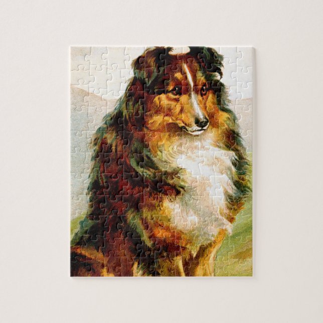 Quebra-cabeça Cão do Collie do vintage (Vertical)