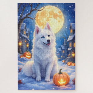 Quebra-cabeça Cão Esquimó Americano Arte de Halloween da Lua Che