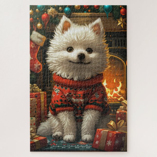 Quebra-cabeça Cão Esquimó Americano Com Presentes De Natal Larei (Vertical)