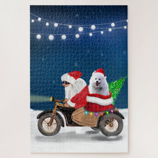 Quebra-cabeça Cão Esquimó Americano Natal Papai Noel (Vertical)
