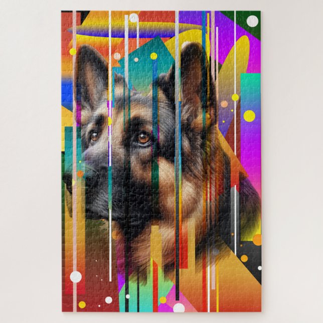 Quebra-cabeça Cão Geométrico Moderno (Vertical)