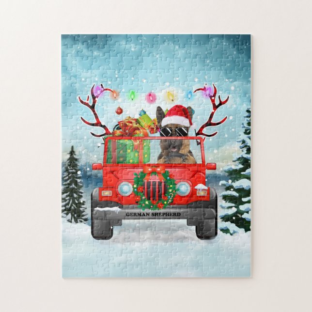 Quebra-cabeça Cão german shepherd com presentes de Natal (Vertical)
