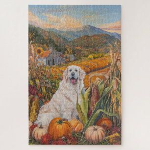 Quebra-cabeça Cão Great Pyrenees Colheita de Outono Dia de Ação
