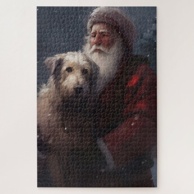 Quebra-cabeça Cão Lobo Com Papai Noel Natal Festivo (Vertical)
