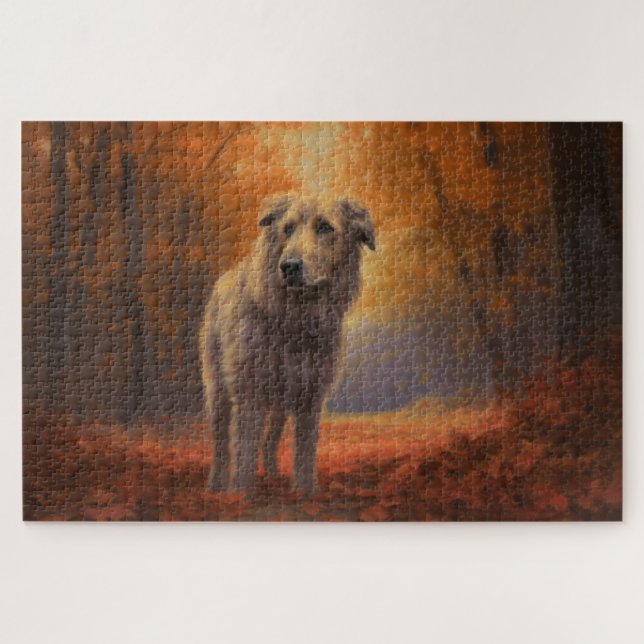Quebra-cabeça Cão-lobo na Queda de Folhas de Outono Inspira (Horizontal)