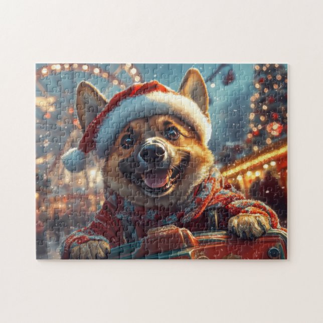 Quebra-cabeça Cão Malinois Belga Montanha-russa Natal  (Horizontal)